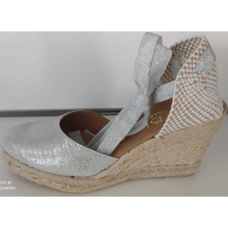 Esparto cuña blanco-plata La zapateria en casa